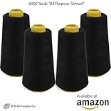 IZO Home Goods 4-Pack of 6000 Yards (EACH) Black Serger Cone Thread All Purpose Sewing Thread Polyester Spools Overlock (Serger,Over lock, Merrow, Single Needle)