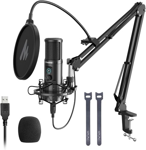 Micrófono USB Condensador PC, Micrófono Profesional 192KHZ/24BIT con Perilla de Ganancia, Tecla para Mute, Micro para Streaming, Gaming, Podcast, Plug y Play para con PC, Móvil, Mac,PS4(PM421)