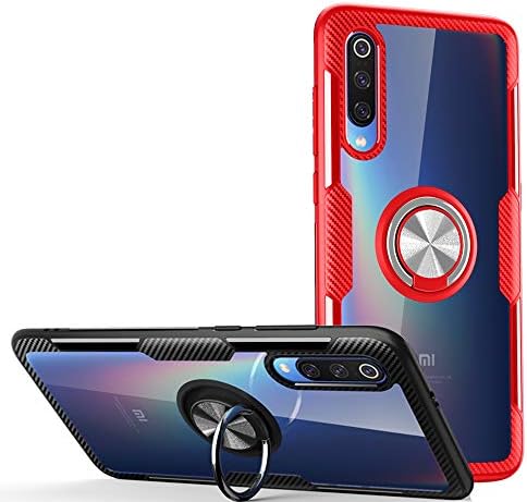 DAYNEW for Xiaomi Mi 9 SE Case,Transparent clear Anti-Scratch Shockproof PC+TPU Protective Case+ Foldable Holder for Xiaomi Mi 9 SE,Red