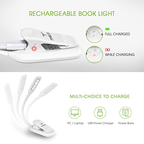 image for LED Reading Light, TopElek Rechargeable Book Light, 3-level Brightness