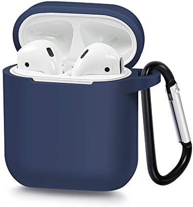 AirSha Compatible for AirPods Case with Keychain,[Support Wireless Charging],Shockproof Protective Silicone Cover Skin for AirPods Charging Case 2 & 1 (Midnight Blue)
