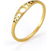 Amaxer Minimalist Phase of the Moon Rings Women Stainless Steel Moon Phase Ring Geometric Crescent Moon Finger Ring Gifts