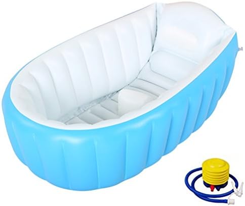 Ahcute Inflatable Baby Bathtub - Air Bath Basin with Inflator Pump Non-Slip with Soft Cushion for Kid Infant Toddler - Foldable and Portable Suitable for Swimming Pool & Travel (Blue)