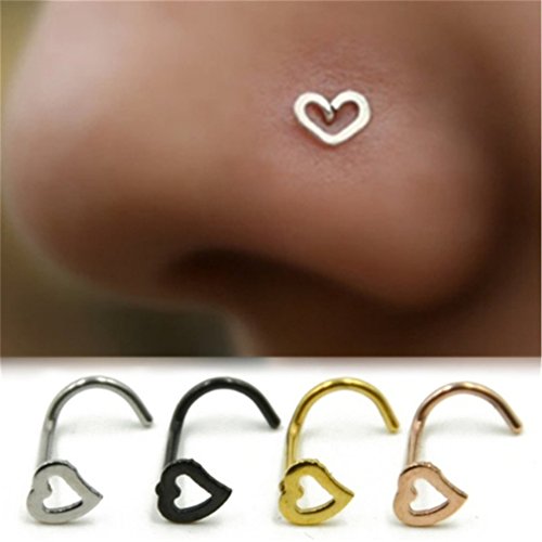 Dolland 1 Pc Tiny Heart Nose Stud Screw - Cartilage Tragus Earring Nose Ring Valentine Day Gift,Rose Gold