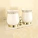 OWOFAN Tumbler Toothbrush Holder with Double Ceramics Cups Wall Mouned Bathroom Shelf Crystal Deco Brass Gold HK-32K