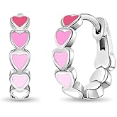In Season Jewelry Heart Enamel Huggie Girls Hoop Earrings for Kids – 925 Sterling Silver Little Girl Hoop Earrings – Hypoallergenic & Comfortable with Secure Latch Closure