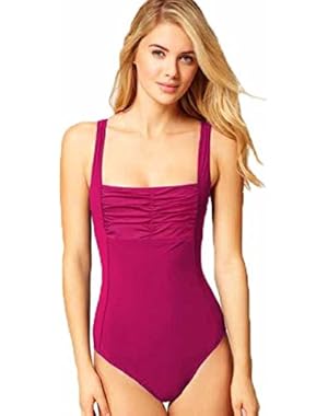 Calvin Klein Womens Pleated Chest One Piece Swimsuit (Peony, 8)