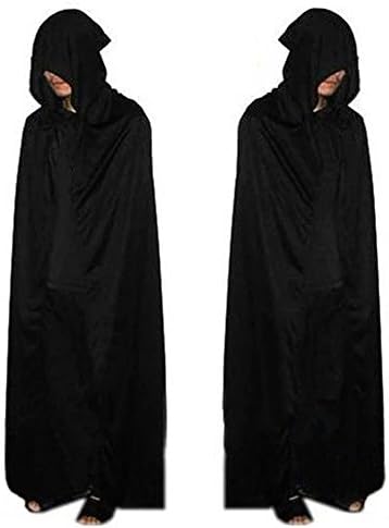 Halloween Cloak - Unisex Hooded Cape for Halloween Party/Cosplay - 170cm Cape including Hood (Black)