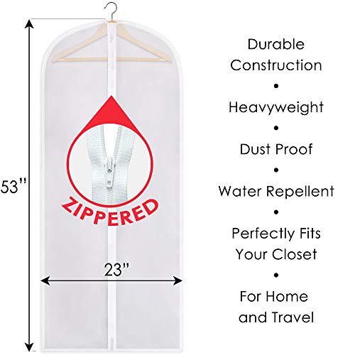 SteadMax Zippered Garment Bag, Large 53 x 23 inches, Heavyweight Dress Bag for Gowns, Suits, Jackets, Dresses, Hanging Clothing Storage Bag, Water Repellent, Dust Proof, Clear (1 Pack)