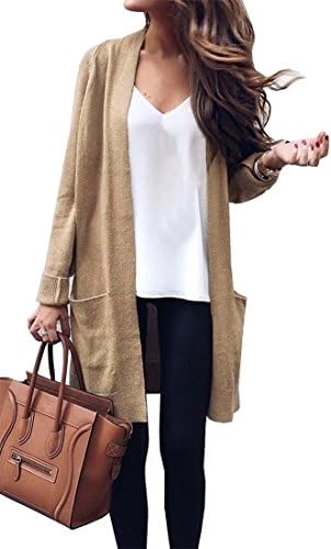 Betteraim Women's Long Sleeve Solid Color Knitted Sweater Cardigan (Large, Khaki)
