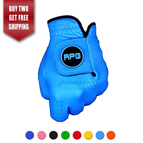 RPG Color Golf Gloves 100% AA CABRETTA Leather-Men's (Worn on Left Hand)-Match Colors with Your Golf Shirt, Golf Pants, Golf hat, Golf Bag, Golf Brush, Golf Towel, Golf tees, etc (Aqua, X-Large)