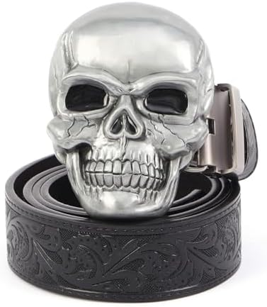 Gothic Chrome Skull Elastic Waist Belt - Silver Buckle Amazon.com: Chrome Skull Black Elastic Waist Belt  main image 2