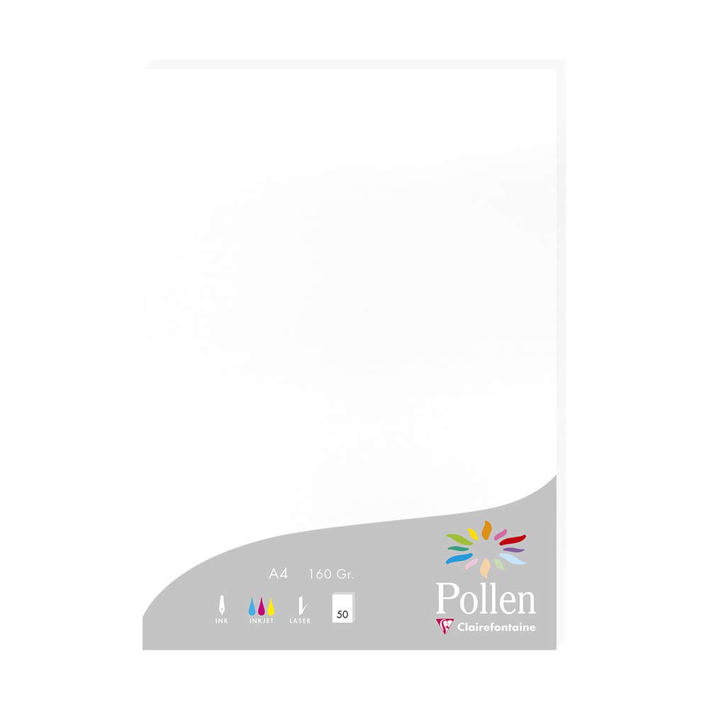 Clairefontaine 14239C Wallet of 50 Sheets Format A4 (21x29,7cm) 160gsm colour White Invitation Paper Events Correspondence Pollen Range Premium Paper Smooth