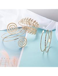 Hicarer 3 Pieces Fashion Simple Gold Metal Coil Swirl Leaf Upper Arm Bracelet Armband Cuff Arm Bangle Armlets Adjustable for Women Girls