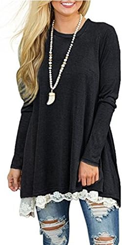 Womens Fall Winter Swing Casual A Line Dress Long Sleeve Lace Tunic T-Shirt Dress (Black, XXL)