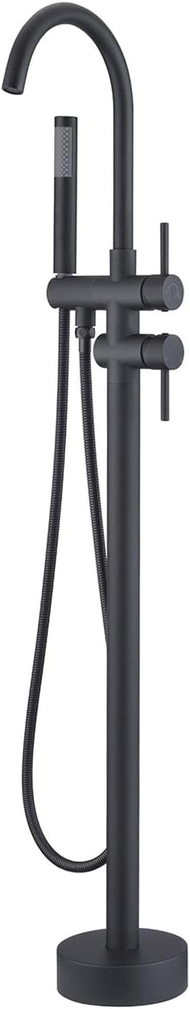 Homili Matte Black Freestanding Bathtub Faucet Floor Mounted Tub Filler Solid Brass with Handheld Shower Set,No Need Rough In Valve