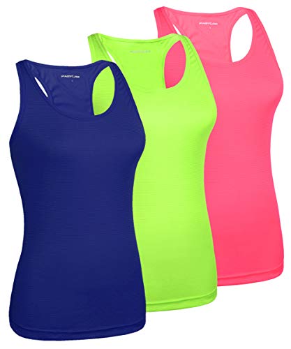 Fastorm Women's 3 Pack Running Tank Tops for Women Active Racerback Dry Fit Tank Top CBlue-NGreen-NPink S