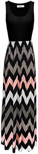 Chuangxiangt Womens Fashion Casual Sleeveless Scoop Neck Wave Striped Tank Maxi Long Dress (M, Black)