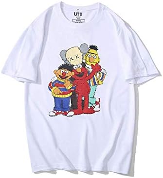 KAWS Sesame Street Cartoon Printed Loose Cotton Casual T-Shirt for Men/Women