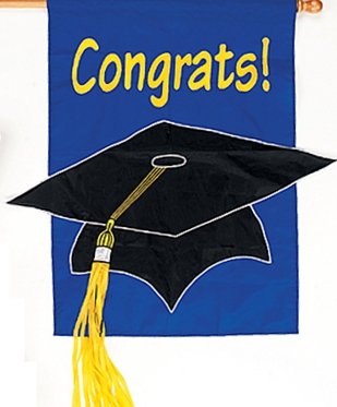 Congratulations Graduation Banner Flag Grad Cap Tassle Outdoor