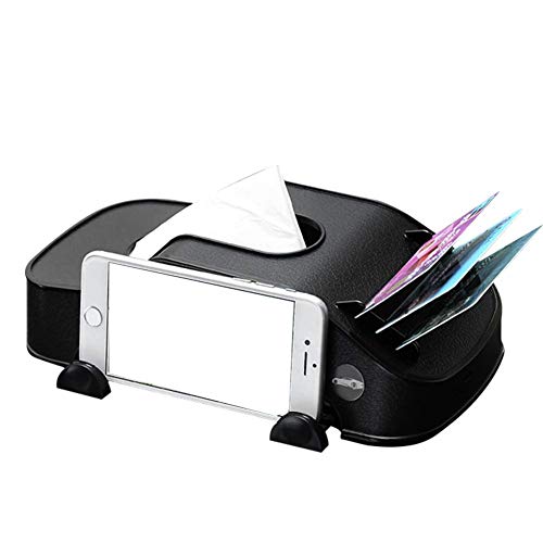 Car Mounted Multifunctional Tissue Box with Cellphone Holder Car Mount, Car Organizer Phone Bracket Card Slots Holder (Black)