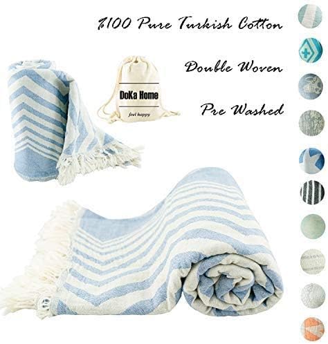 DoKa Home Turkish Towel - Full Cotton Peshtemal - Turkish Bath Towel 39x70 inches - Pre Washed, More Softly, Beach, Bath, Spa, Hammam, Super Soft Towels (Gypsy Design Blue Colors)