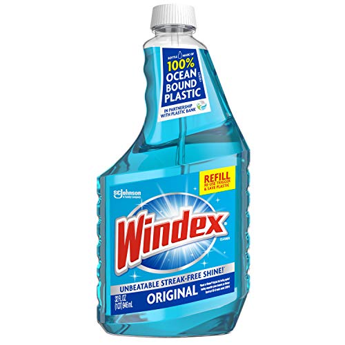 Windex Glass and Window Cleaner Refill Bottle, Bottle Made from 100% Recycled Plastic, Original Blue, 32 fl oz - Image 2