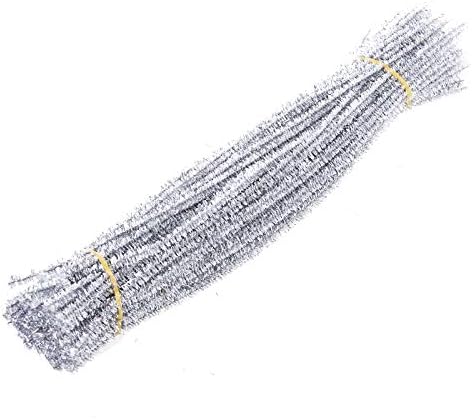 Carykon Pack of 100 Glitter Tinsel Creative Arts Pipe Cleaners - 12 Inch (Silver) - Image 3