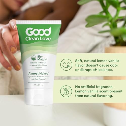 Good Clean Love Almost Naked Water-Based Lube, Personal Lubricant with Organic Aloe Vera, Safe for Adult Toys & Condoms, pH-Balanced, Clean Intimate Wellness Gel for Men & Women, 4 Oz (2-Pack)