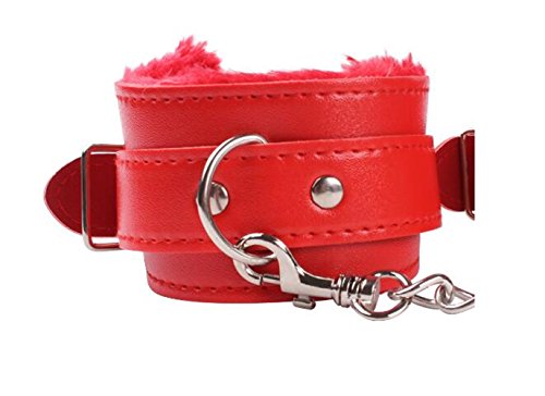 Jiuhexu Adjustable PU Leather Handcuffs Adjustable Soft Wrist Cuffs (Red)
