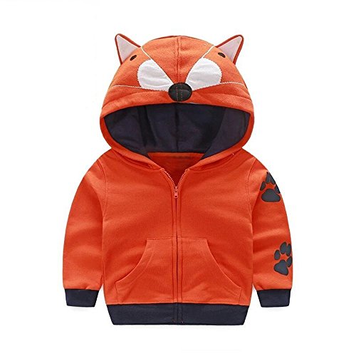 Anna&amp;Judy Little Boys Girls Cute Animal Fox Hoodie Sport Long Sleeve Cartoon Hooded Sweatshirt (Orange, 120/5 Years)