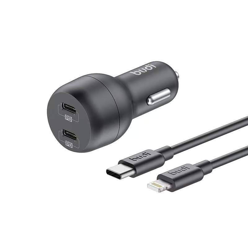 Budi - Dual PD Car Charger with USB-C to Lightning Cable - CC108RTLB