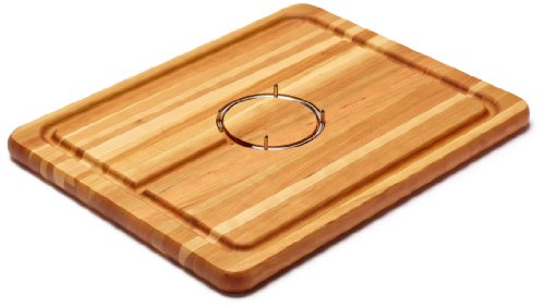 Snow River USA 7V03084 Hardwood Cherry Carving Board with Stainless Steel Gripping Ring and Juice Well, 14