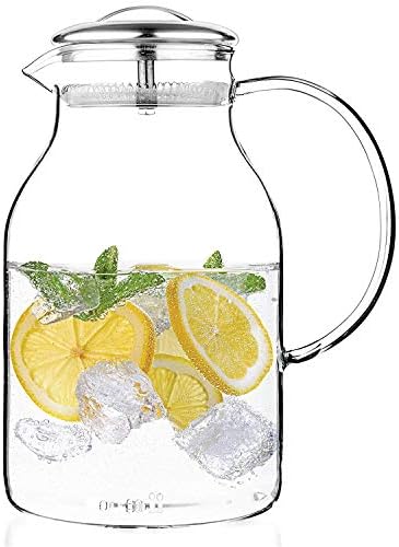 QSEVEN Glass Carafe 2000ml - Stove-Top Safe - Heat Resistant Borosilicate - Large Pitcher - Teapot - Kettle - Hot and Iced Tea Water Juice Beverage,2000ml