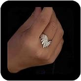 Vacaonio Vintage Adjustable Angel Wing Open Ring Silver Feather Cuff Wing Ring Gothic Angel Wings Statement Wrap Rings Jewelry for Women