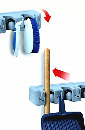 Superio Mop And Broom Holder, Wall Organizer, 3 Slots and 4 Hooks, White