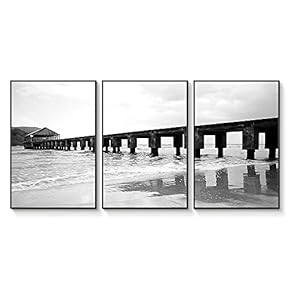 Framed Canvas Wall Art for Living Room, Bedroom Crossing The Sea Bridge B&W Canvas Prints for Home Decoration Ready to Hang - 16"x24"x3 Panels