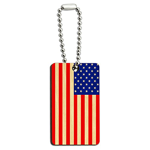 USA American Flag Wood Wooden Rectangle Key Chain