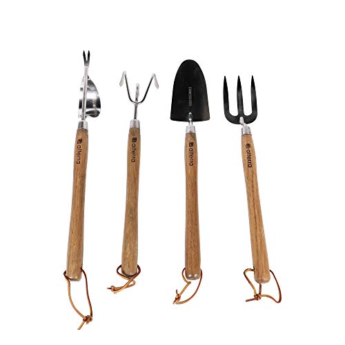 Alterra Tools Hand Mid-Sized Set Stainless Steel Gardening and Lawn Tools Kit 4 Pieces, Natural