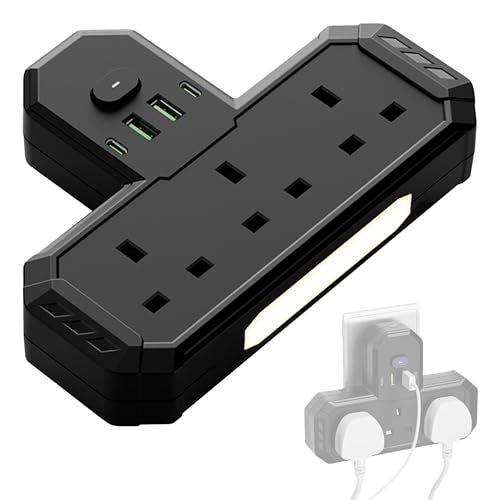 AMROAH Multi Socket 7 in 1 with Night Light, Universal Multi Plug Socket with 3 AC Outlets UK/UAE, Wall Mount Multi Plug with USB Ports, 2 USB A 2 USB C for Home Office Travel