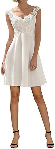 Luokadress Women's V-neck Sleeveless Lace Beaded Wedding Dress Evening Dress (US 8, Ivory 2)