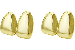 ERKIES 2 Pcs 18K Gold Plated Double Tooth Cap Hip Hop Teeth Grillz Vampire Fangs Grills Set for Men and Women Rapper Cosplay Costume