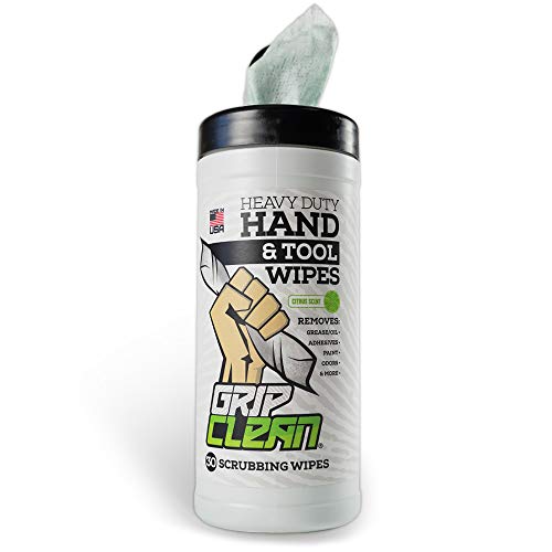 Grip Clean | Heavy Duty Hand Wipes & Tool Cleaner - Paint Remover + Grease, Oil, Odors - Scrubber Cleaning Wipes (30ct Tub)