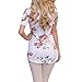 Womens Casual Floral Print T Shirts Summer V Neck Short Sleeve Criss Cross Tunic Tops Blouses