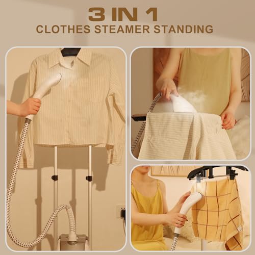 Garment Steamer Standing for Clothes, STANEW 2000w 2.5 L Water Tank with Garment Hanger and Height Adjustable Ironing Board, Steam Iron 8 Second Heating Time, 43 G/Min, 11 Steam Settings for Crease