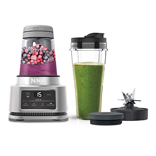 Ninja Foodi Power Nutri Mixer 2-in-1, Smoothie-Bowls Maker, dicke Aufstriche & gefrorene Getränke mixen, Automatikprogramme, 700ml Becher & 400ml Schüssel mit Power-Rührer, 1100W, Silber CB100EU