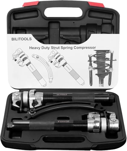 BILITOOLS 2-Piece Professional Spring Compressor Car Set - Heavy Duty Car Tool (1200 kg) for Macpherson & McPherson Suspension Strut - Universal Coil Spring Tensioner Including Safety Bar