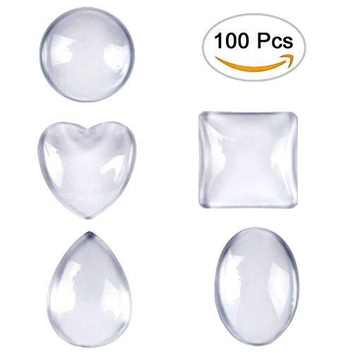 Weoxpr 100pcs Glass Cabochons Clear Dome Tiles for Cameo Pendants Photo Craft Jewelry Making(Round, Oval, Square, Teardrop, Heart-shape)
