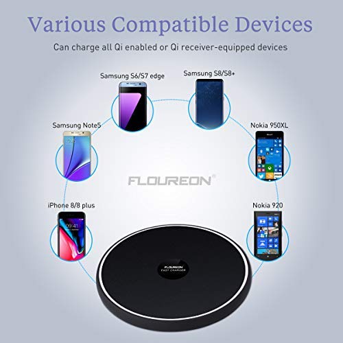 Fast Wireless Charger, Floureon Qi Certified Wireless Charging Pad Compatible with iPhone Xs/X Max/XR X/8/7, Support Fast Charging for Galaxy S9 / S9 Plus / S8 / S7 / S7 Edge, More Qi-Enabled Devices