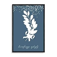 Framed Canvas Wall Art - White Leaf on Grayish-Blue Background - Canvas Prints Home Artwork Decoration for Living Room,Bedroom - 16x24 inches